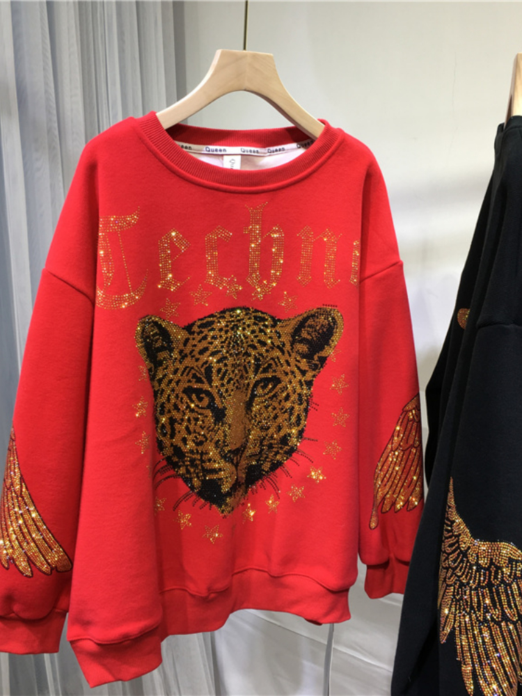 Leopard Rhinestones L-4XL Plus - Streetwear Clothing Brand review and price