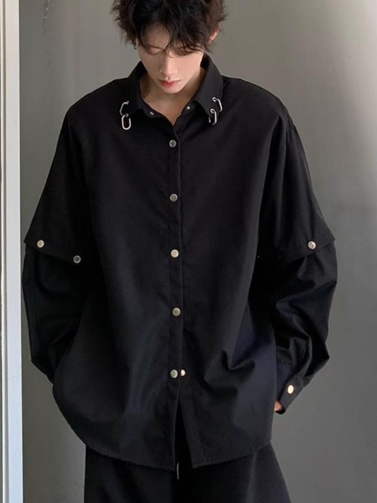 Black Long Sleeve Collared Men - Streetwear Brand Model review and price