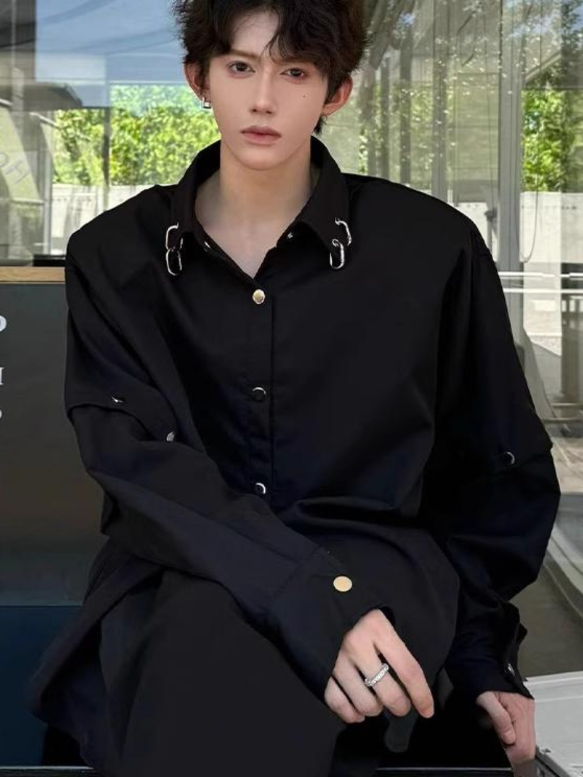 Black Long Sleeve Collared Men - Streetwear Brand Model review and price