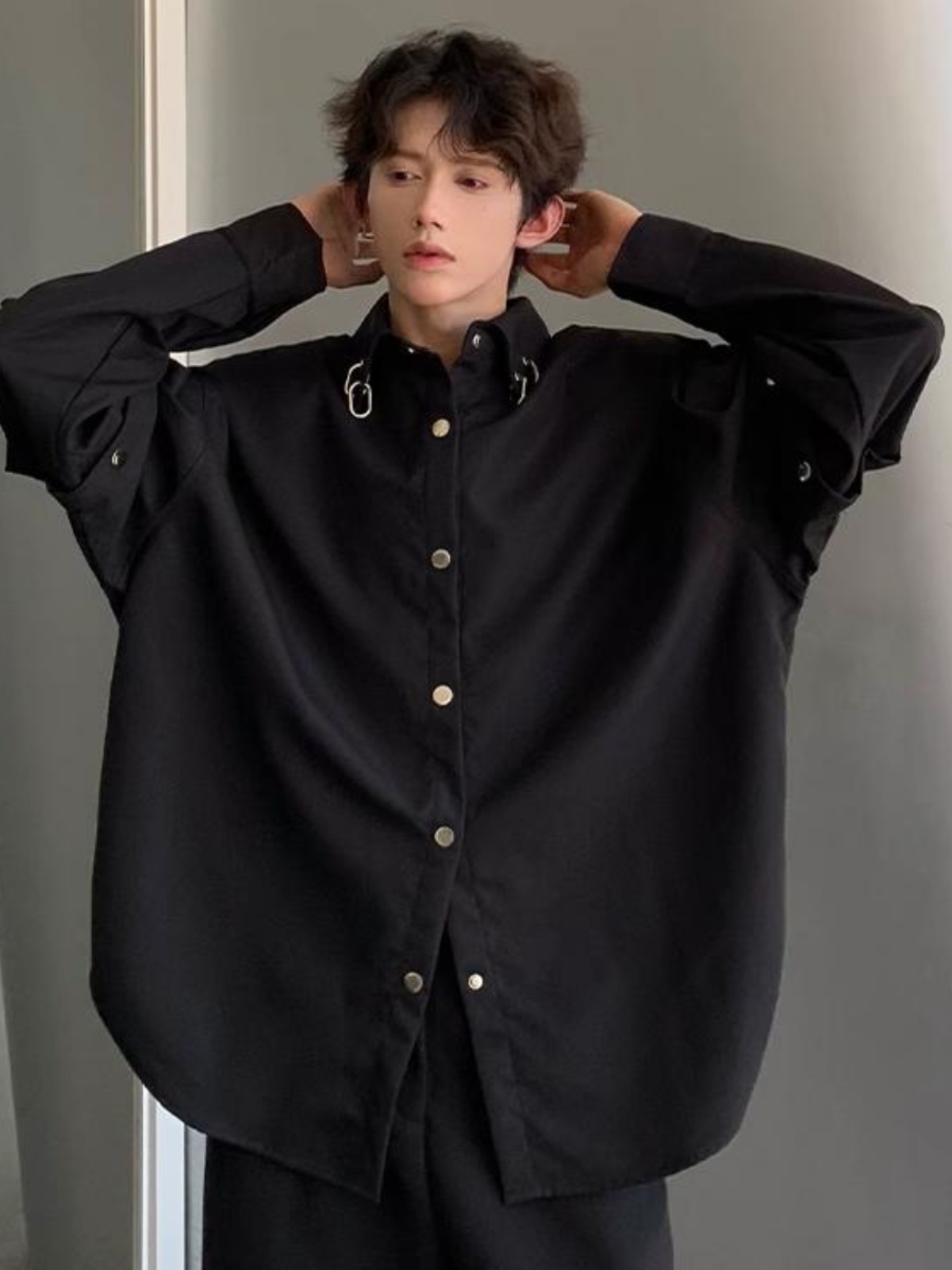Black Long Sleeve Collared Men - Streetwear Brand Model review and price